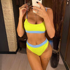 Female High Waist Swimsuit Bikini Sports Swimsuits For Women Two Piece Crop Top Bikini Set High Waist High Cut Bathing Suits Women Swimwear Two-piece Bikini Set Bathing Suit Swimwear Stevvex