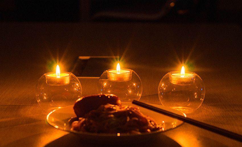 Round Hollow Glass Candle  Tea light Holder Candlestick Home Decorations for Dinner Table Wedding Candle Holder Wedding Candlestick Fine Transparent Crystal Glass Candlestick Dining Home Decor Stevvex
