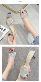 Modern Woman Black Bright Diamond Sandals Open Toe High Heels Women Slippers Party Dress Shoes Sandals Heels For Women Ankle Strap Low Block Heel Cute Dressy Sandals Stevvex