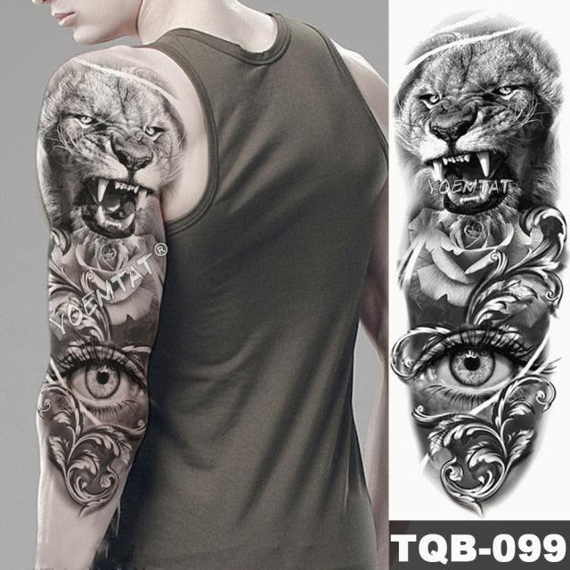 Large Tattoo Sleeve Arm Waterproof Temporary Sticker Tiger Fox For Arm Luxury Colorful Design Stevvex