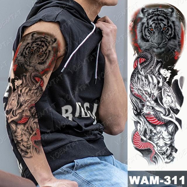 Large Tattoo Sleeve Arm Waterproof Temporary Sticker Tiger Fox For Arm Luxury Colorful Design Stevvex