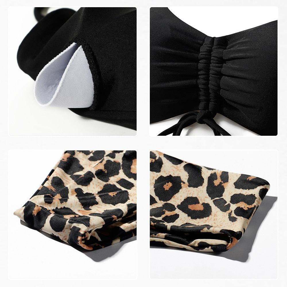 High Waist Bikini Leopard Bikini Women Push Up Swimsuit Women's Leopard Print Swimsuits High Waist Bikini Set 2 Piece Bathing Suits Women Printed Swimwear Tie Dye Summer Swim Beachwear Stevvex