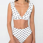Vintage Black White Bikini High Waist Swimwear Push Up Bikini Swimsuit For Women Underwire Bikini Top Ruffle Padded Two Piece Bathing Suits Teen Girls Women Push Up Swimsuit Ruffle Dot Swimsuit Bikini Summer Beach Wear
