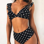 Vintage Black White Bikini High Waist Swimwear Push Up Bikini Swimsuit For Women Underwire Bikini Top Ruffle Padded Two Piece Bathing Suits Teen Girls Women Push Up Swimsuit Ruffle Dot Swimsuit Bikini Summer Beach Wear