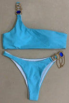 Luxury Purple Halter Crystal Diamond Bikini Female Swimsuit Women Swimwear Rhinestone Bikini Set Bathing Suit Women's Swimwear Rhinestone Halter Low Waist Tie Side Bikini Set 2 Pieces Crystal Diamond Swimsuit Stevvex