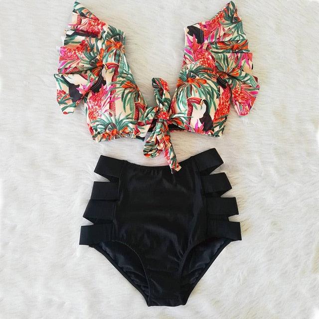 High Waist Bikini Ruffle Swimwear Women Print Swimsuit Push Up Bikinis Plus Size Bathing Suits Floral Beach Wear Bikini Swimsuits for Teen Girls Stevvex