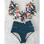 High Waist Bikini Ruffle Swimwear Women Print Swimsuit Push Up Bikinis Plus Size Bathing Suits Floral Beach Wear Bikini Swimsuits for Teen Girls Stevvex