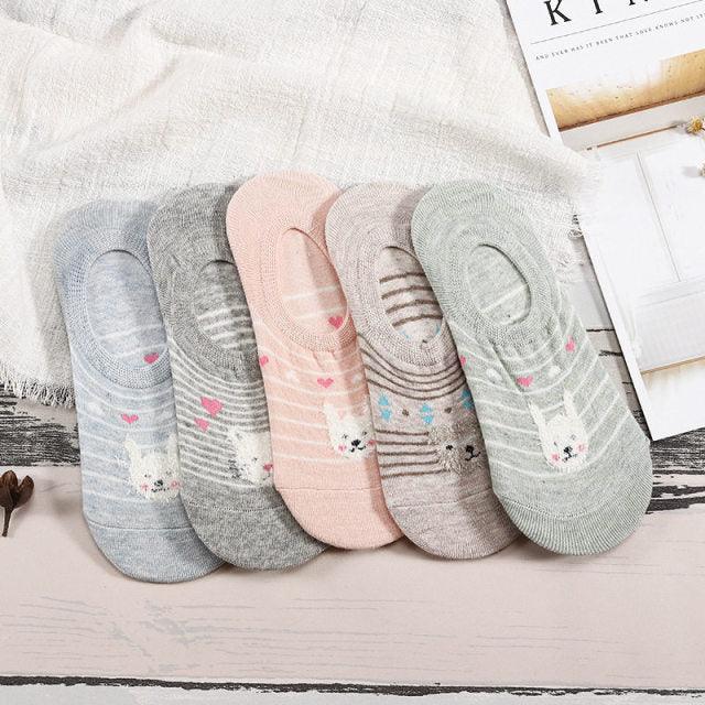 5 Pairs/Lot Cute Harajuku Animal Women Socks Set Funny Spring Cat Dog Rabbit Panda Low Cut Short Sock Happy Stevvex