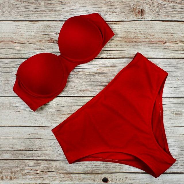 New Bikini Fashion Push Up Bikini Set Swimsuit Bikini Sets Push Up Swimsuits 2 Piece Underwired Bathing Suits Women Bandage High Waist Solid Brown Triangle Swimwear Two-Piece Suits Stevvex