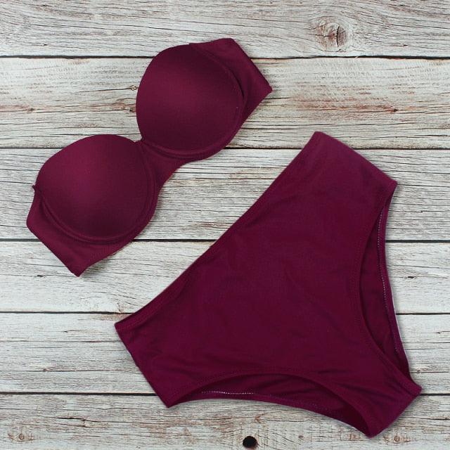 New Bikini Fashion Push Up Bikini Set Swimsuit Bikini Sets Push Up Swimsuits 2 Piece Underwired Bathing Suits Women Bandage High Waist Solid Brown Triangle Swimwear Two-Piece Suits Stevvex