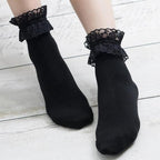 Women Lace Mesh Black White Cotton Socks Japanese Maiden Lovely Short Socks Frilly Ruffle Princess Socks For Women Stevvex