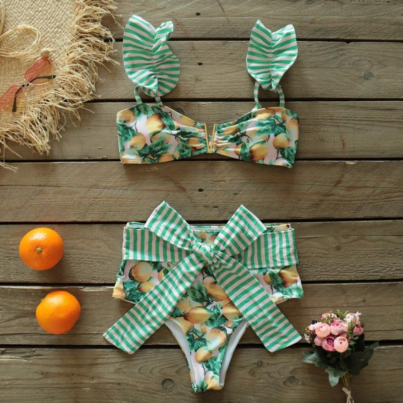 Two-Pieces Women  Push-Up Padded Bra Ruffles Bandage Bikini Set Swimsuit  Women's Bathing Suits Ruffles Flounce Bikini Sets Low Rise Two Piece Swimsuit Swimwear Bathing Suit Beachwear Stevvex
