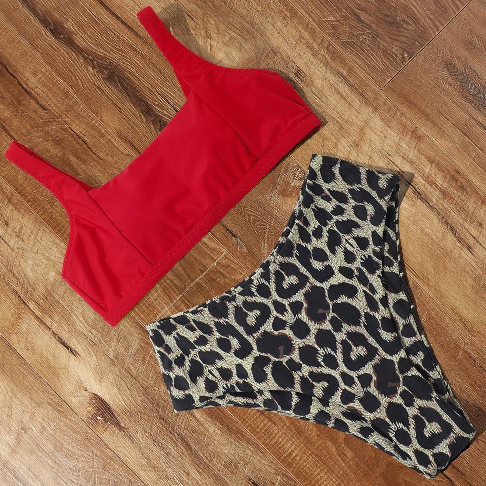 High Waist Bikini Leopard Bikini Women Push Up Swimsuit Women's Leopard Print Swimsuits High Waist Bikini Set 2 Piece Bathing Suits Women Printed Swimwear Tie Dye Summer Swim Beachwear Stevvex