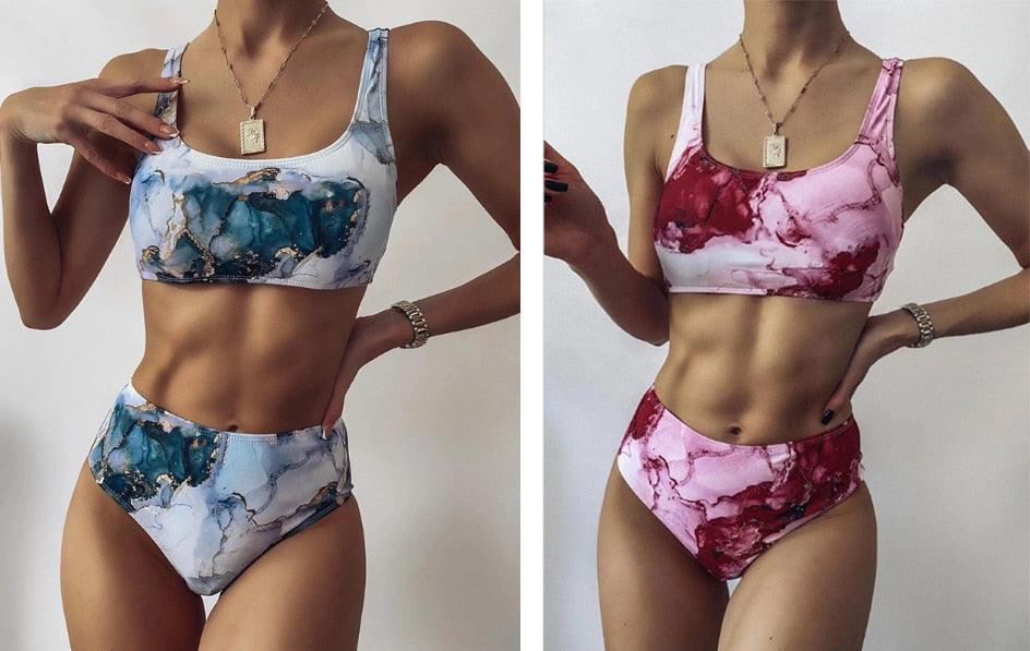 High Waist Bikini Leopard Bikini Women Push Up Swimsuit Women's Leopard Print Swimsuits High Waist Bikini Set 2 Piece Bathing Suits Women Printed Swimwear Tie Dye Summer Swim Beachwear Stevvex