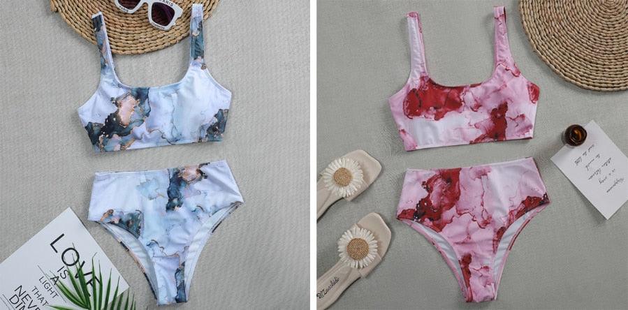 High Waist Bikini Leopard Bikini Women Push Up Swimsuit Women's Leopard Print Swimsuits High Waist Bikini Set 2 Piece Bathing Suits Women Printed Swimwear Tie Dye Summer Swim Beachwear Stevvex