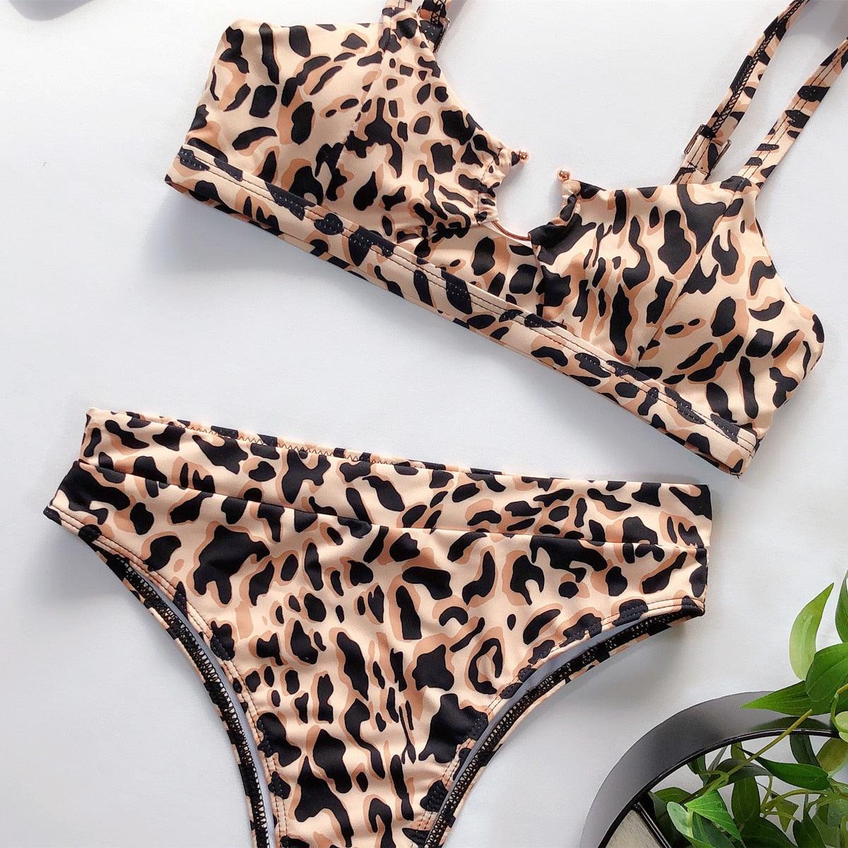 Leopard Bikinis Bikini Swimming Women's Bathing Suits Push Up Swimsuit Women's Padded Underwire Bikini  Wire Push Up Bathing Suit Leopard Printed High Cut Vintage Swimsuit Stevvex