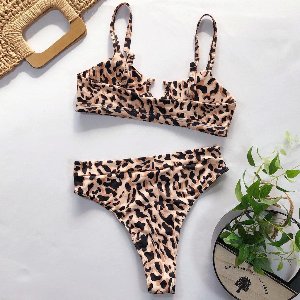 Leopard Bikinis Bikini Swimming Women's Bathing Suits Push Up Swimsuit Women's Padded Underwire Bikini  Wire Push Up Bathing Suit Leopard Printed High Cut Vintage Swimsuit Stevvex