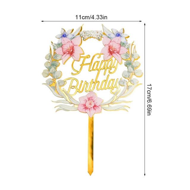 1Pcs Metal Happy Birthday Cake Topper Artificial flowers Cake Toppers Happy Birthday Cake Topper Metal And Acrylic Cake Decoration With Pink Artificial Flower Cluster For DIY Baby Shower Birthday Party Decoration Baking Decor Stevvex