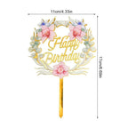 1Pcs Metal Happy Birthday Cake Topper Artificial flowers Cake Toppers Happy Birthday Cake Topper Metal And Acrylic Cake Decoration With Pink Artificial Flower Cluster For DIY Baby Shower Birthday Party Decoration Baking Decor Stevvex