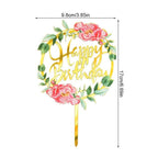 1Pcs Metal Happy Birthday Cake Topper Artificial flowers Cake Toppers Happy Birthday Cake Topper Metal And Acrylic Cake Decoration With Pink Artificial Flower Cluster For DIY Baby Shower Birthday Party Decoration Baking Decor Stevvex