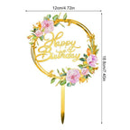 1Pcs Metal Happy Birthday Cake Topper Artificial flowers Cake Toppers Happy Birthday Cake Topper Metal And Acrylic Cake Decoration With Pink Artificial Flower Cluster For DIY Baby Shower Birthday Party Decoration Baking Decor Stevvex