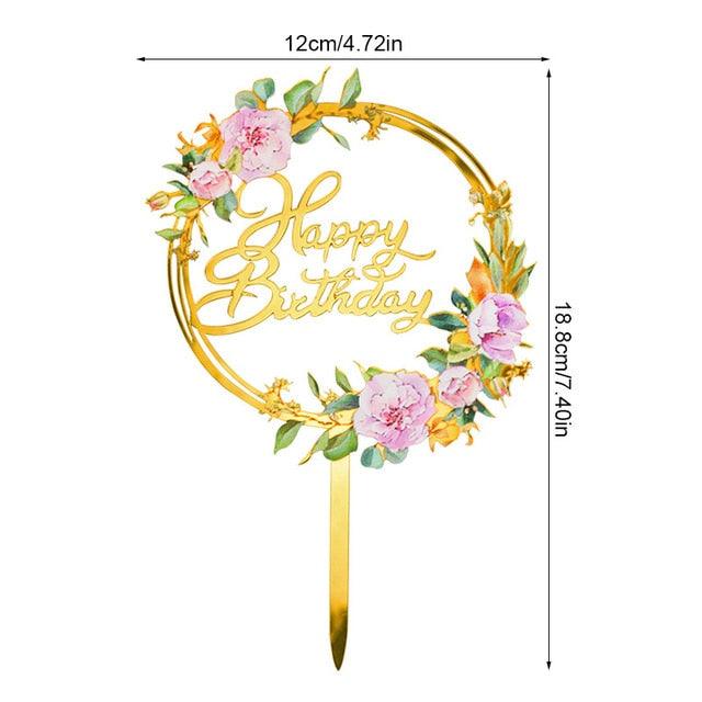 1Pcs Metal Happy Birthday Cake Topper Artificial flowers Cake Toppers Happy Birthday Cake Topper Metal And Acrylic Cake Decoration With Pink Artificial Flower Cluster For DIY Baby Shower Birthday Party Decoration Baking Decor Stevvex