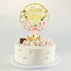 1Pcs Metal Happy Birthday Cake Topper Artificial flowers Cake Toppers Happy Birthday Cake Topper Metal And Acrylic Cake Decoration With Pink Artificial Flower Cluster For DIY Baby Shower Birthday Party Decoration Baking Decor Stevvex