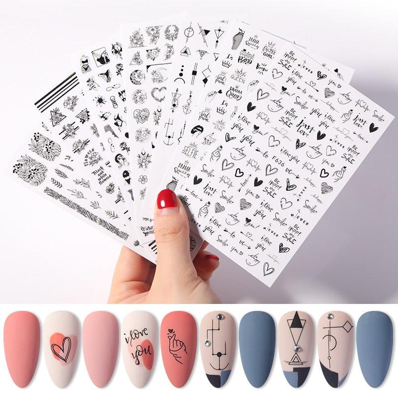 Alphabet Love Shaped  Pattern 3D Nail Stickers Slider Valentine Day Decals Foil For Love Nail Art Decoration Pop Art Nail Stickers Sexy Girl Designs Comics Water Transfer Decals Manicure Lips Nail Art Decorations Slider Nail Art Stickers Stevvex