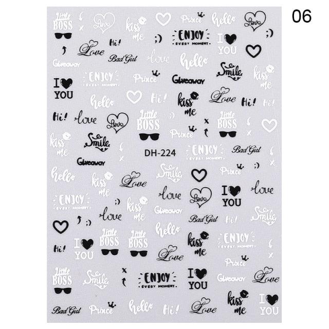 Alphabet Love Shaped  Pattern 3D Nail Stickers Slider Valentine Day Decals Foil For Love Nail Art Decoration Pop Art Nail Stickers Sexy Girl Designs Comics Water Transfer Decals Manicure Lips Nail Art Decorations Slider Nail Art Stickers Stevvex