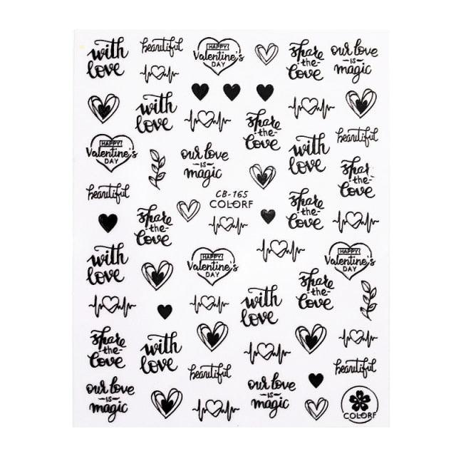 Alphabet Love Shaped  Pattern 3D Nail Stickers Slider Valentine Day Decals Foil For Love Nail Art Decoration Pop Art Nail Stickers Sexy Girl Designs Comics Water Transfer Decals Manicure Lips Nail Art Decorations Slider Nail Art Stickers Stevvex
