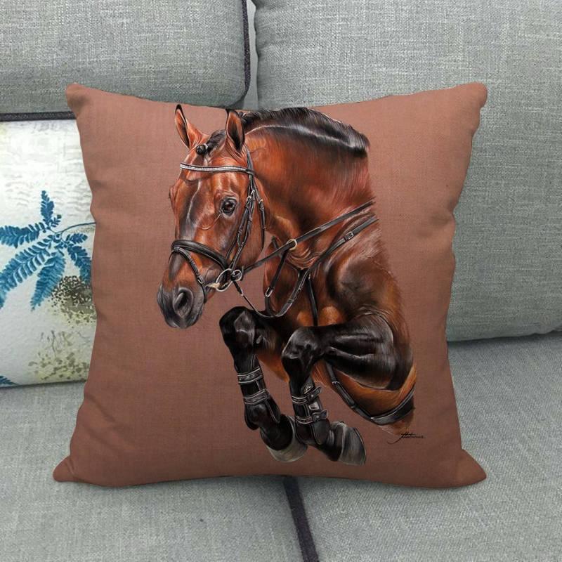 New Animal Pattern Pillow Cover Simple Wind Pillow Set Art Home Decorative Throw Pillow Cover Horse Cotton Linen Cushion for Couch Sofa Bedroom Livingroom Kitchen Car Restoring Ancient Ways Horse Head Decorative Cushion Covers 45x45CM Stevvex