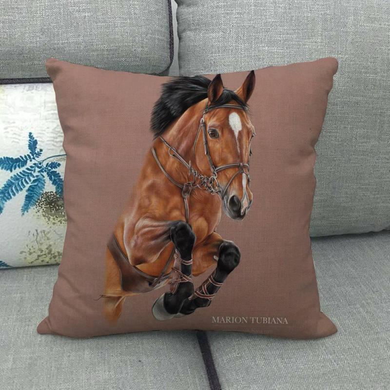 New Animal Pattern Pillow Cover Simple Wind Pillow Set Art Home Decorative Throw Pillow Cover Horse Cotton Linen Cushion for Couch Sofa Bedroom Livingroom Kitchen Car Restoring Ancient Ways Horse Head Decorative Cushion Covers 45x45CM Stevvex