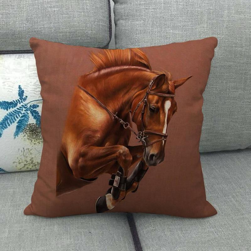 New Animal Pattern Pillow Cover Simple Wind Pillow Set Art Home Decorative Throw Pillow Cover Horse Cotton Linen Cushion for Couch Sofa Bedroom Livingroom Kitchen Car Restoring Ancient Ways Horse Head Decorative Cushion Covers 45x45CM Stevvex