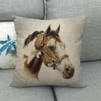 New Animal Pattern Pillow Cover Simple Wind Pillow Set Art Home Decorative Throw Pillow Cover Horse Cotton Linen Cushion for Couch Sofa Bedroom Livingroom Kitchen Car Restoring Ancient Ways Horse Head Decorative Cushion Covers 45x45CM Stevvex