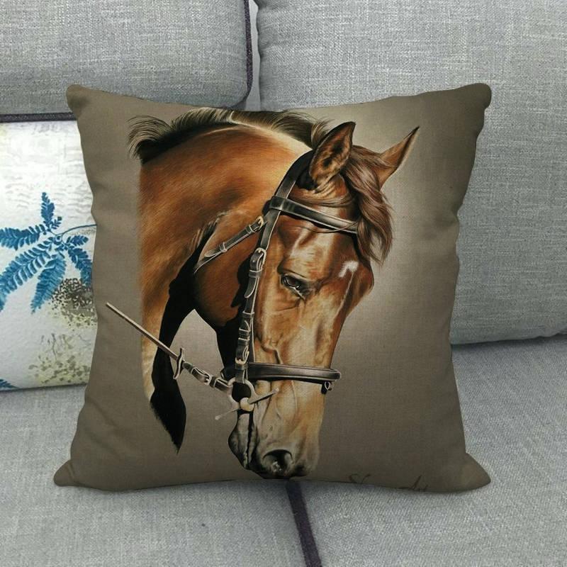 New Animal Pattern Pillow Cover Simple Wind Pillow Set Art Home Decorative Throw Pillow Cover Horse Cotton Linen Cushion for Couch Sofa Bedroom Livingroom Kitchen Car Restoring Ancient Ways Horse Head Decorative Cushion Covers 45x45CM Stevvex