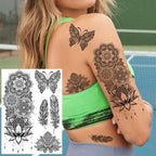 53 Sheets Black Lace Temporary Tattoos Sticker Butterfly Flower Fake Tatoo Sticker Sexy  Black Henna Temporary Tattoos For Women Stevvex