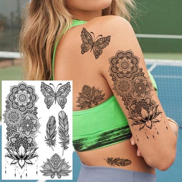 53 Sheets Black Lace Temporary Tattoos Sticker Butterfly Flower Fake Tatoo Sticker Sexy  Black Henna Temporary Tattoos For Women Stevvex