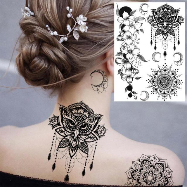 53 Sheets Black Lace Temporary Tattoos Sticker Butterfly Flower Fake Tatoo Sticker Sexy  Black Henna Temporary Tattoos For Women Stevvex