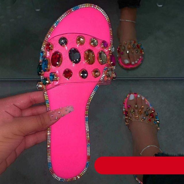 Slides Women Flip Flops Shoes Slippers Rhinestones Sandals Slide Diamond Slipper Slide Open Toe Flat Sandals With Clear Rhinestone Flip Flops Fashion Casual Slip On Party Shoes Stevvex