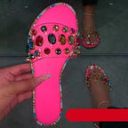 Slides Women Flip Flops Shoes Slippers Rhinestones Sandals Slide Diamond Slipper Slide Open Toe Flat Sandals With Clear Rhinestone Flip Flops Fashion Casual Slip On Party Shoes Stevvex