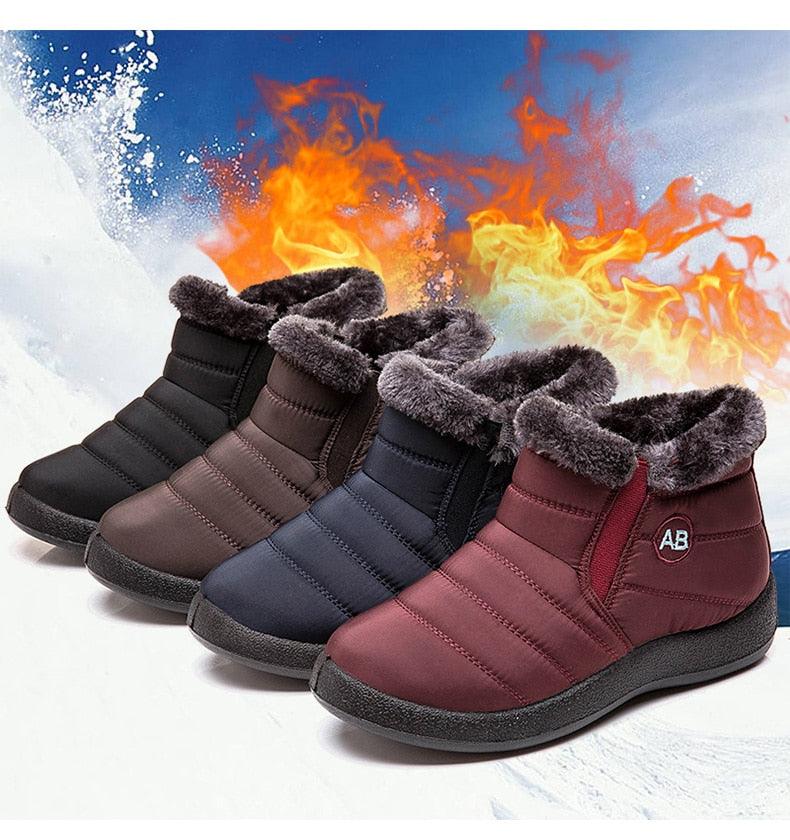 Women Boots Fashion Waterproof Snow Boots For Winter Casual Lightweight Ankle Warm Winter Boots Fur Lined Warm Ankle Boots Slip On Waterproof Shoes Comfortable Soft Design For Female Stevvex