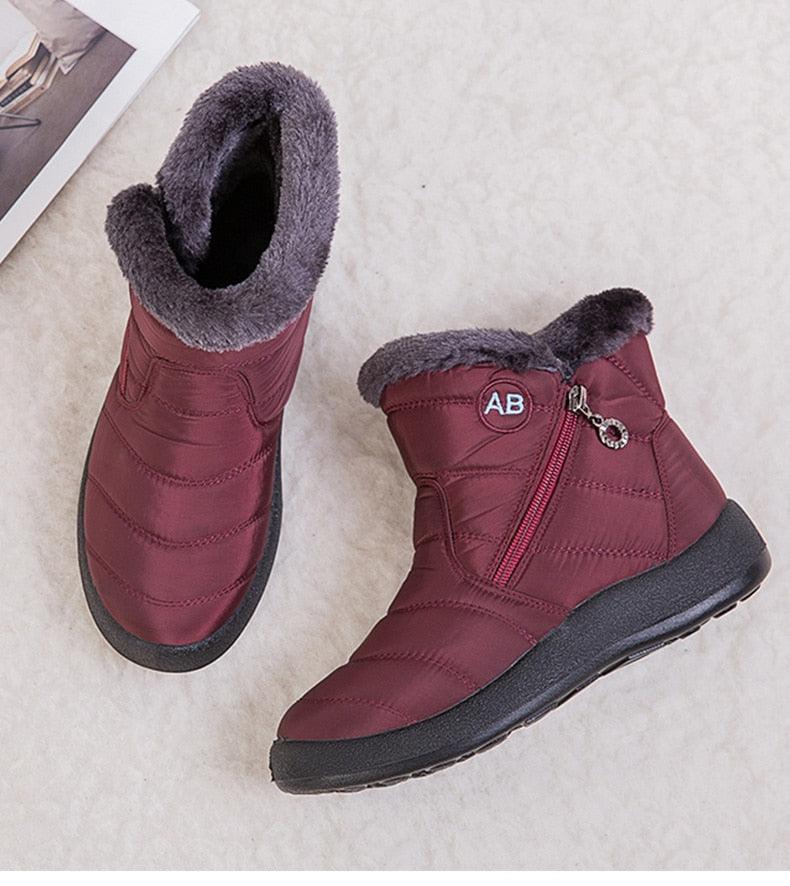 Women Boots Fashion Waterproof Snow Boots For Winter Casual Lightweight Ankle Warm Winter Boots Fur Lined Warm Ankle Boots Slip On Waterproof Shoes Comfortable Soft Design For Female Stevvex