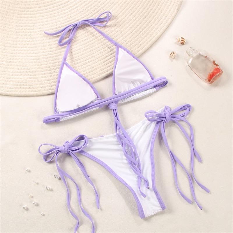 Fashion Swimwear Women Bikini Sets Women Lace Up Two Piece String Bikinis Beach Swimsuit Triangle Bathing Suit Side Tie Swimwear String Swimming Suit For Women Bathing Suit Micro Halter String Triangle Bikini Stevvex