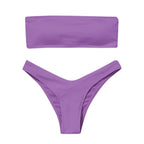 New Bikini High Waist Strapless Bikini Women Swimwear Women Swimsuit Padded Bathing Suit Pure Color Women's Bandeau Bikini Top-High Leg High Waist Bikini Bottom Set Stevvex