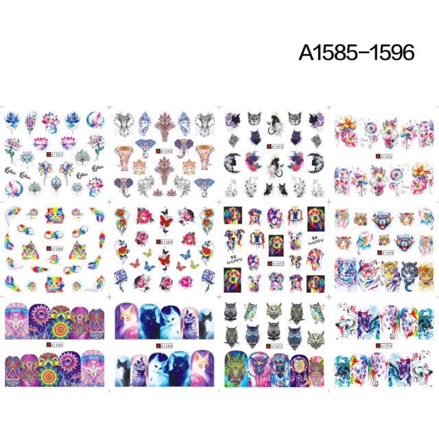 New Geometric Letter Nail Sticker Water Slider Winter Decal Christmas New Year Gift Nail Slider Temporary Tattoos Women Nail Art Stickers Water Transfer Decals Design Nail Art Supplies Manicure Acrylic Nail Foil Stencils Decorations Stevvex