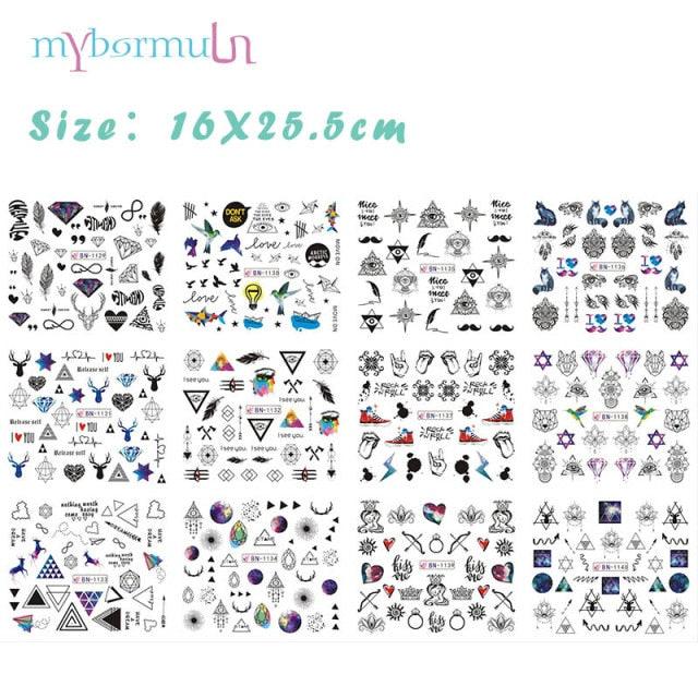 New Geometric Letter Nail Sticker Water Slider Winter Decal Christmas New Year Gift Nail Slider Temporary Tattoos Women Nail Art Stickers Water Transfer Decals Design Nail Art Supplies Manicure Acrylic Nail Foil Stencils Decorations Stevvex