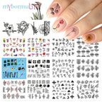 New Geometric Letter Nail Sticker Water Slider Winter Decal Christmas New Year Gift Nail Slider Temporary Tattoos Women Nail Art Stickers Water Transfer Decals Design Nail Art Supplies Manicure Acrylic Nail Foil Stencils Decorations Stevvex