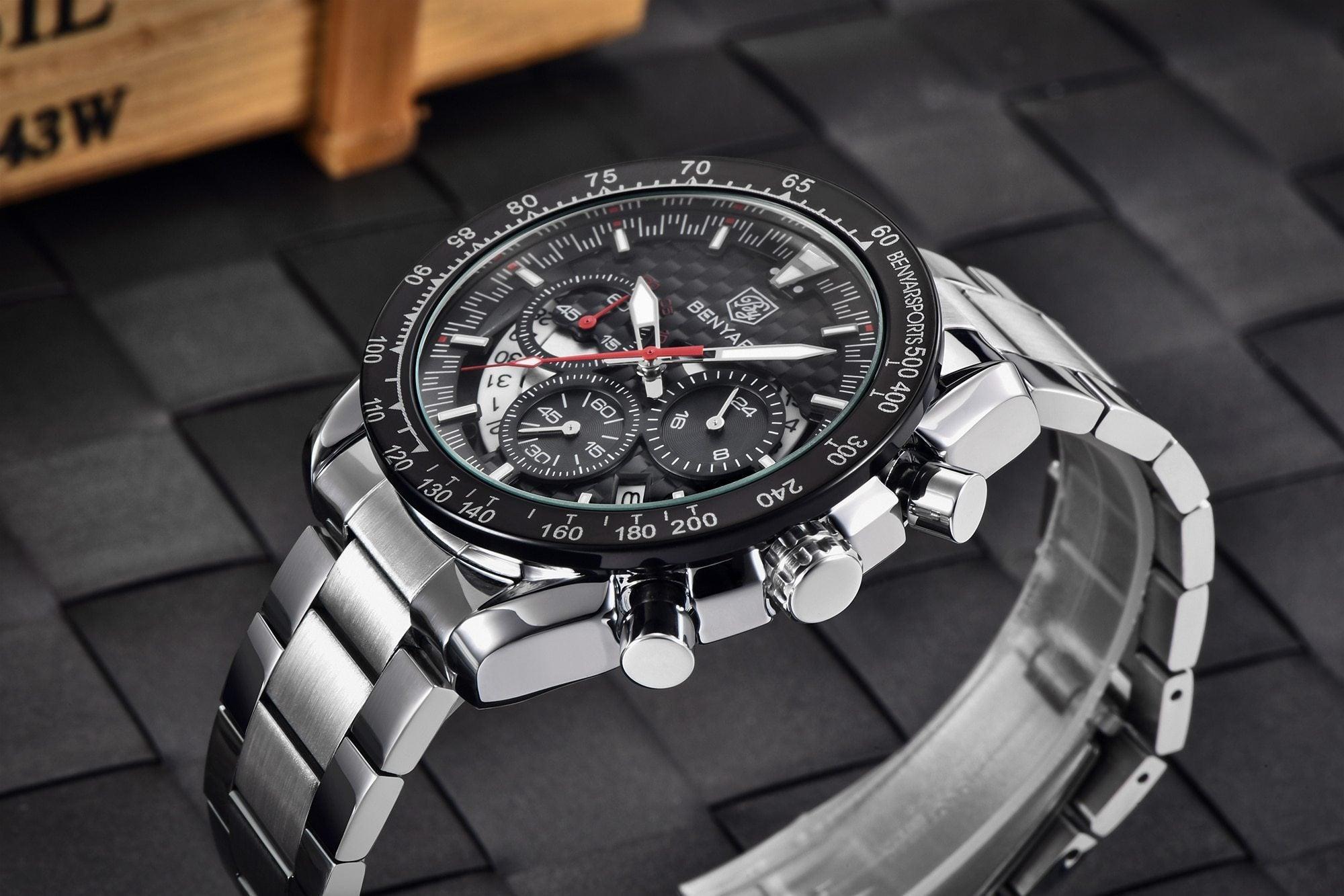 New Men Luxury Watches Leather Strap Waterproof Sport Quartz Chronograph Military Watch Men Clock