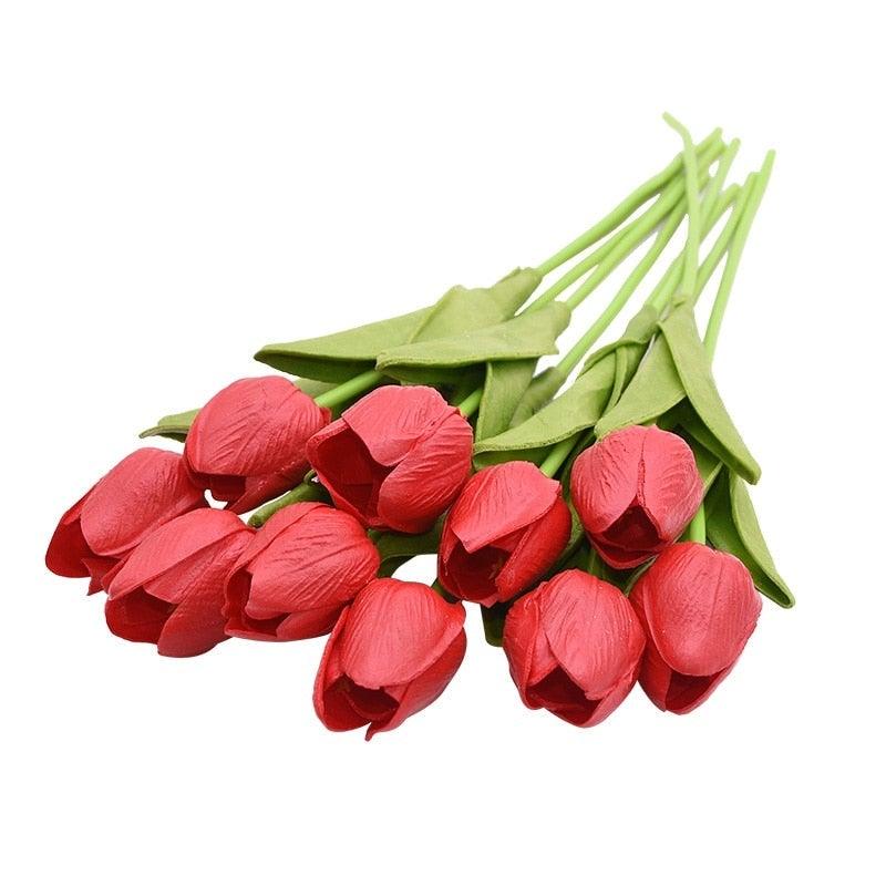 10PCS PU Fake Tulips Real Touch beautiful and Eligant Flower Real Touch Bouquet For Wedding Decoration Flowers Home Garden Decor Stevvex