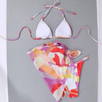 Print Swimsuit 3 Piece Mesh Bikini Set  Women's Ribbed Floral Bikini Set Tie Side Swimsuit Cover Ups Daisy Butterfly Print Three Piece Bikini Swimwear Triangle Micro Bikini String Halter Swimwear Women Low Waist Bathing Suit Stevvex